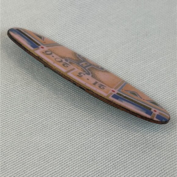 Vintage 80s 90s Enamel Brooch Geometric Design Oval Pin Blue Statement - Picture 3 of 6